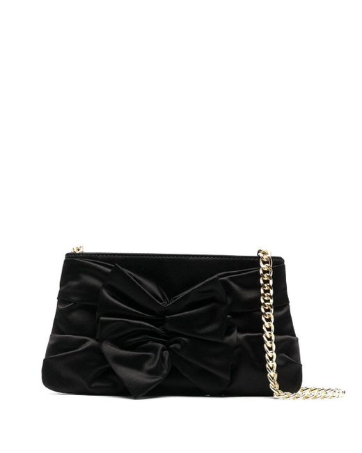 Alberta Ferretti Black Satin Maxi Bow Clutch Bag
