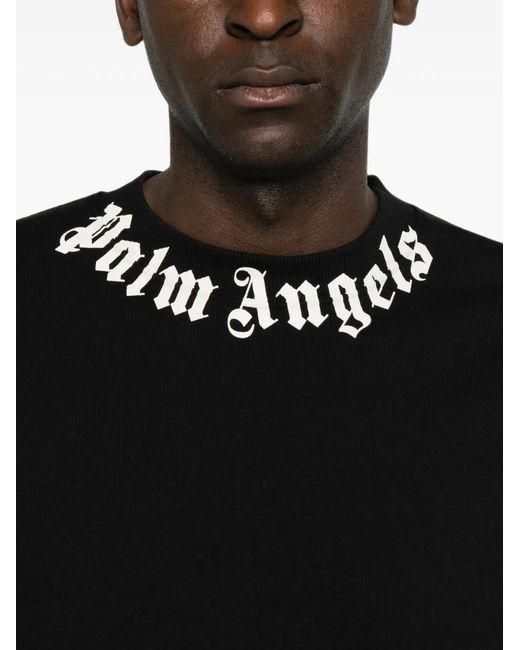 Palm Angels Black Logo-Print Crew-Neck Sweatshirt for men