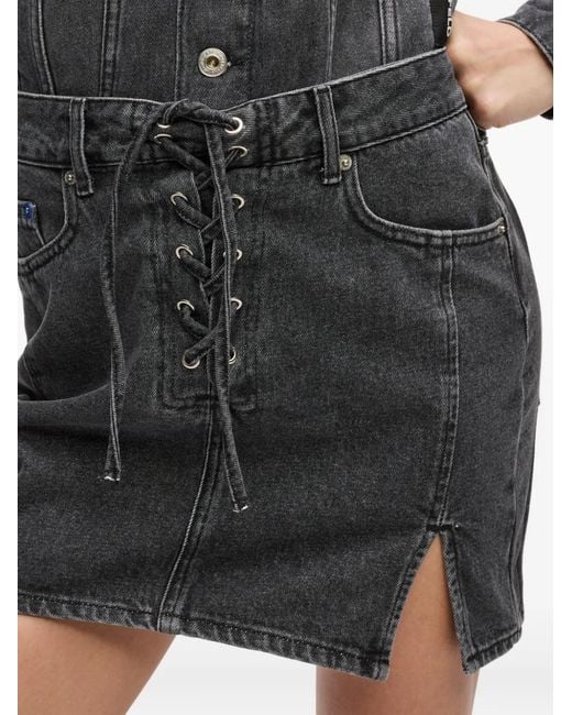 Karl Lagerfeld Gray Lace-Up Denim Mini Skirt