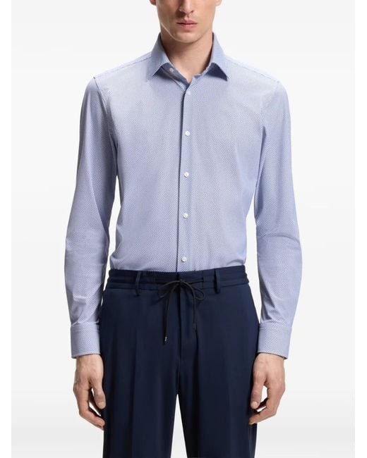 Boss Blue Geometric-Print Slim-Fit Shirt for men