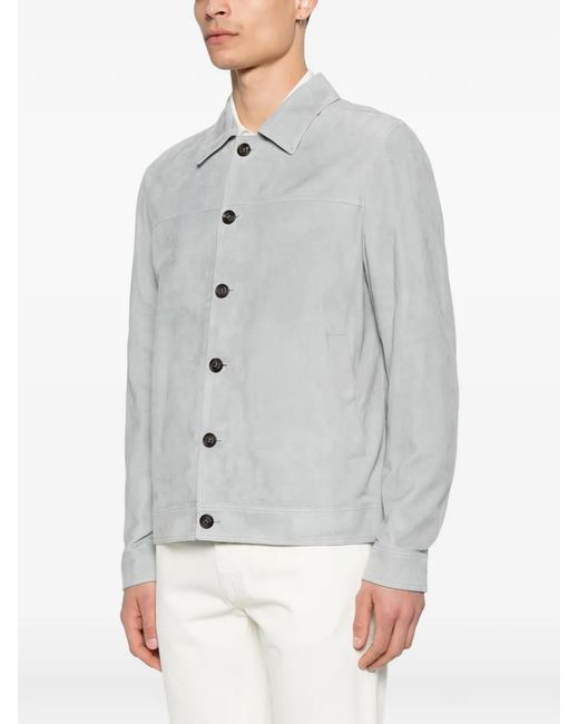 Eleventy Gray Buttoned Suede Jacket for men