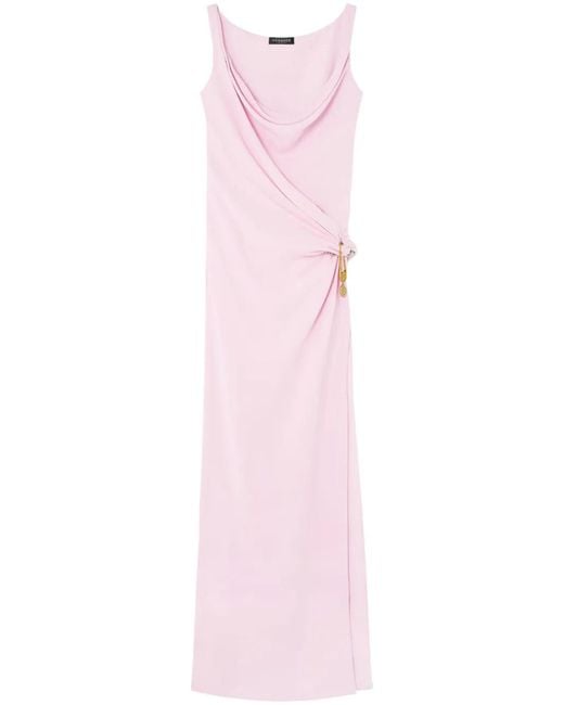 Versace Pink Embellished Draped Wrap-Effect Silk-Cady Gown