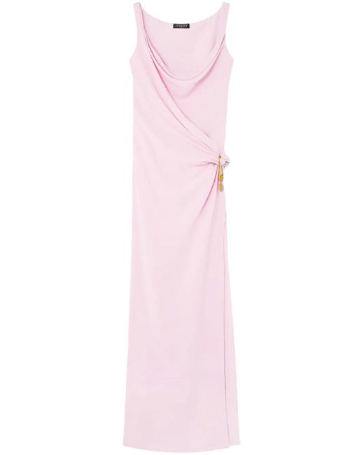 Versace Pink Embellished Draped Wrap-Effect Silk-Cady Gown