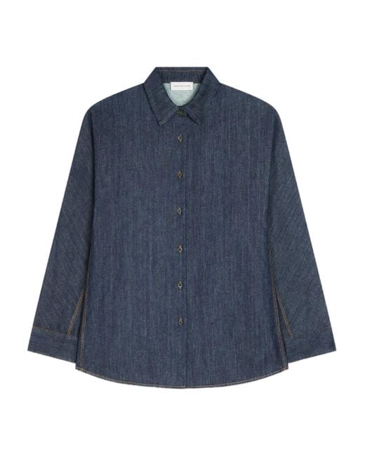 Dries Van Noten Blue Contrast-Stitching Denim Shirt