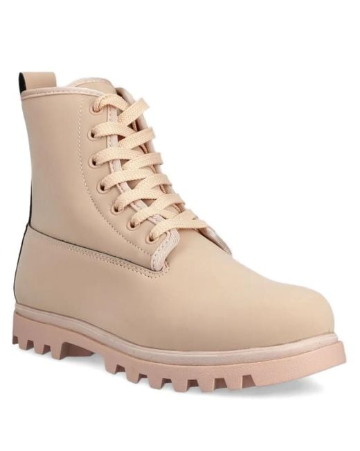 Native Eyewear Natural Lace-Up Ridged-Sole Boots