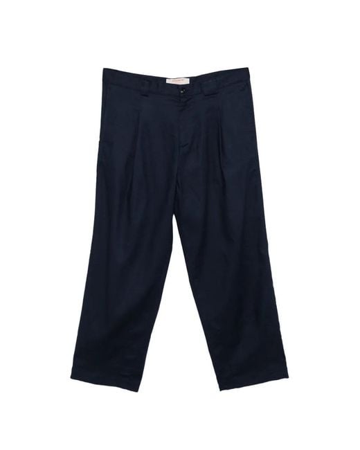 Officina 36 Blue Belt-Loop Pleated Trousers for men