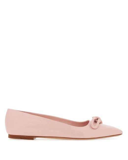 Ferragamo Pink Bow-detailing Leather Ballerina Shoes