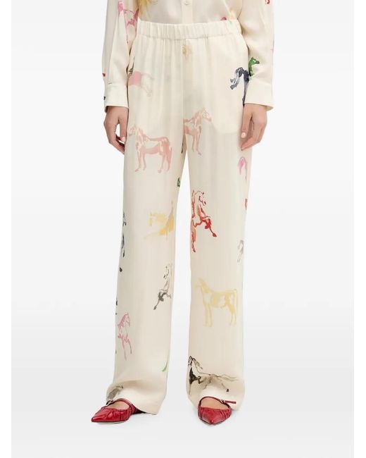 Stine Goya Natural Horse-Print Palazzo Pants