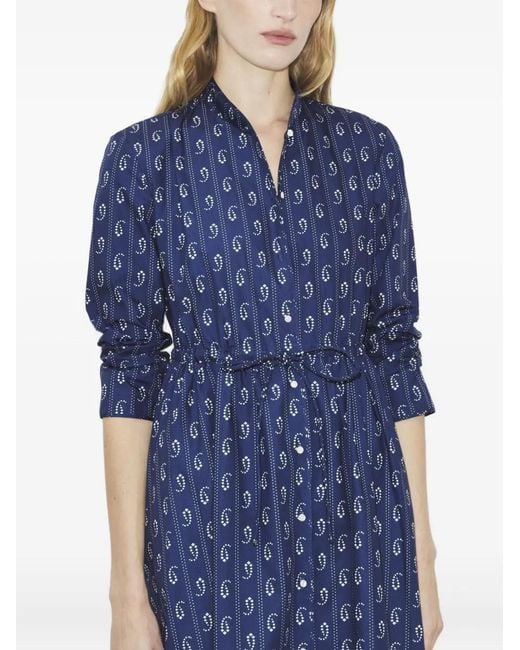 Tory Burch Blue Printed Cotton Shirtdress