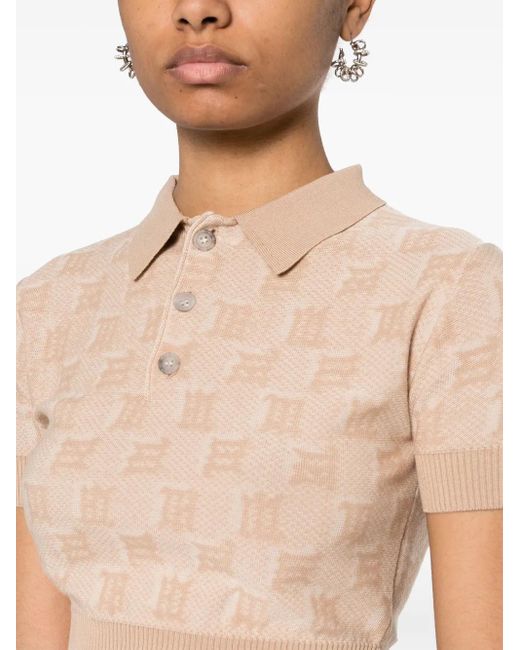 M I S B H V Natural Monogram-Jacquard Cropped Polo Shirt