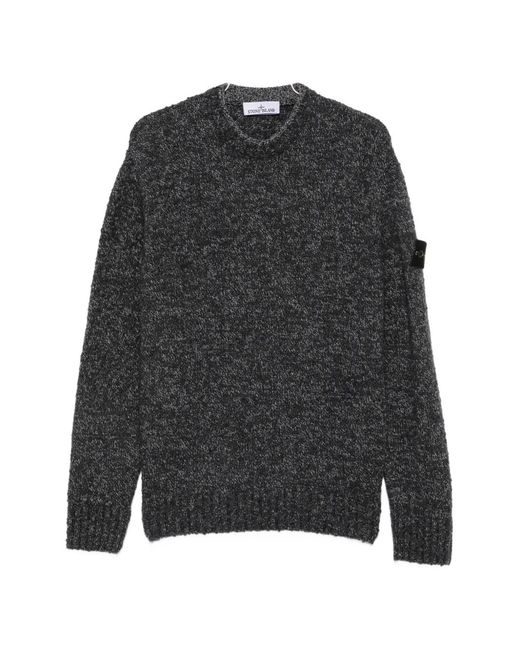 Stone Island Gray Logo-Patch Marl-Knit Sweater for men