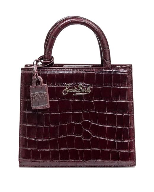 Mc2 Saint Barth Purple Mini Croc-Embossed Satchel Bag