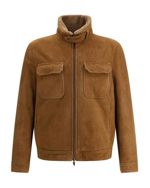 Salvatore Santoro Brown Zip-Front Suede Jacket for men