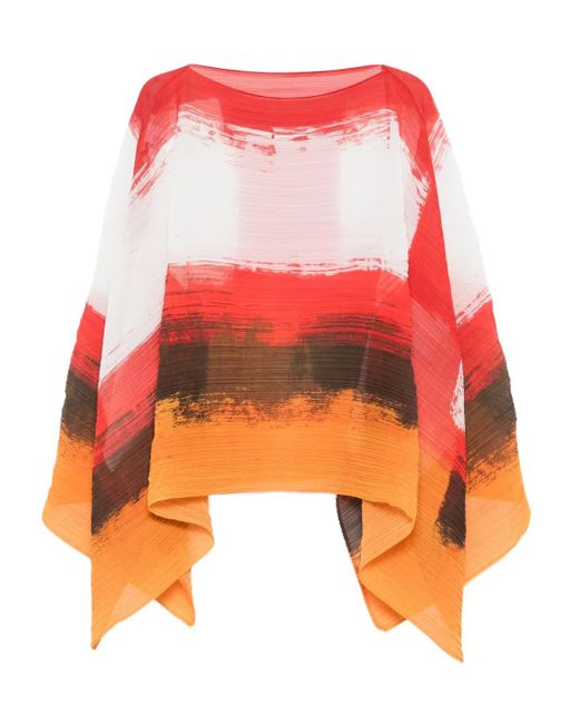 Pleats Please Issey Miyake Orange Pleated Abstract-Print Top