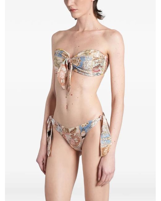 Zimmermann Natural Patchwork-Print Bikini Top