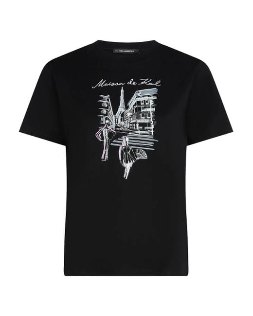 Karl Lagerfeld Black Paris Sketch-Print T-Shirt