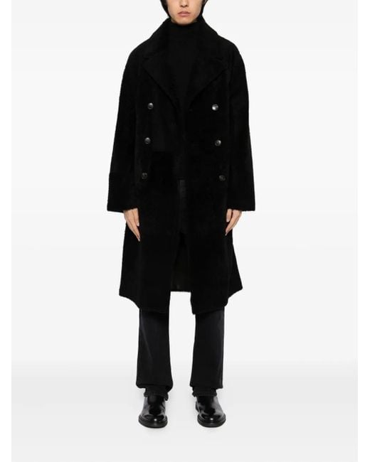 Yves Salomon Black Leather Double-Breasted Coat for men