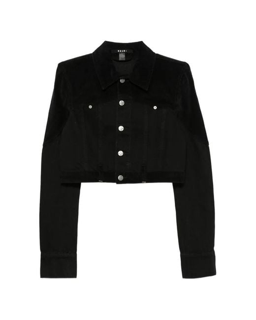Ksubi Black Corduroy-Panelled Cropped Denim Jacket