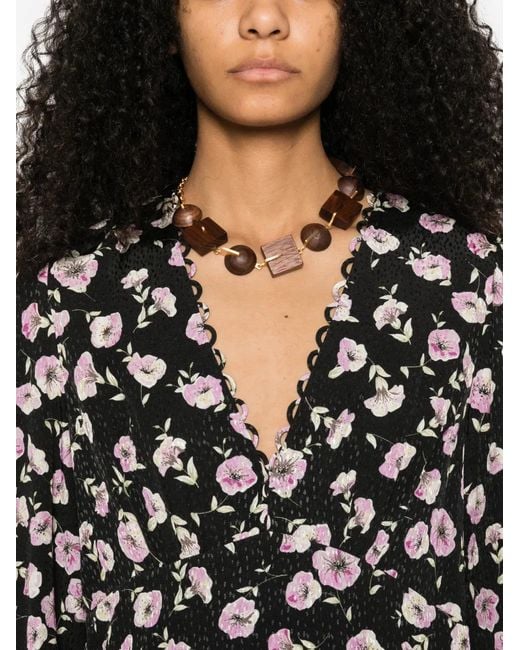 Twinset Black Floral-Print V-Neck Mini Dress