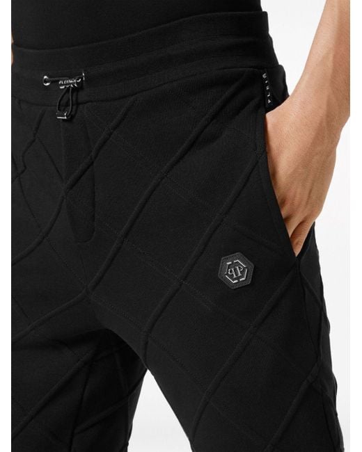 Philipp Plein Black Logo-appliqué Quilted Track Pants for men