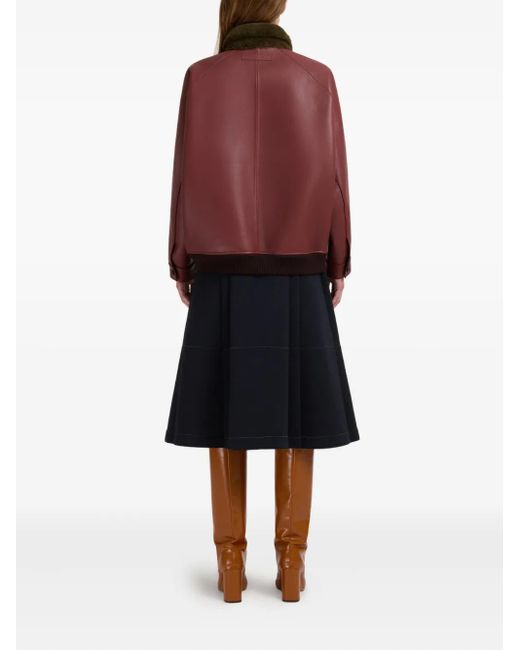 Marni Red Collar-Detail Leather Bomber Jacket