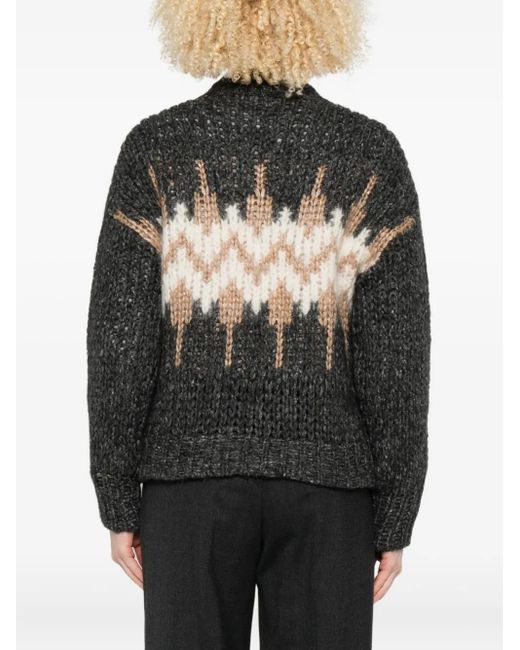 Peserico Black Jacquard-Pattern Knit Sweater