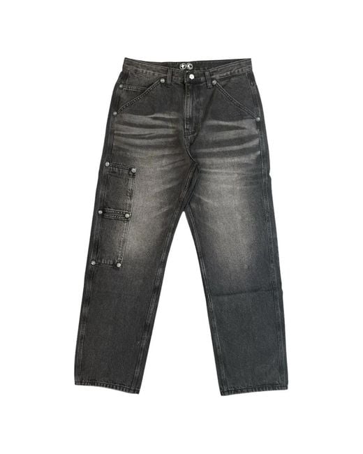 THUG CLUB Gray Washed-Effect Stud-Embellished Jeans for men
