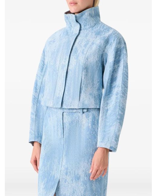 Akris Punto Blue Washed Jacquard Denim Zip Jacket
