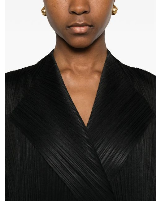 Pleats Please Issey Miyake Black Facade Pleated Coat