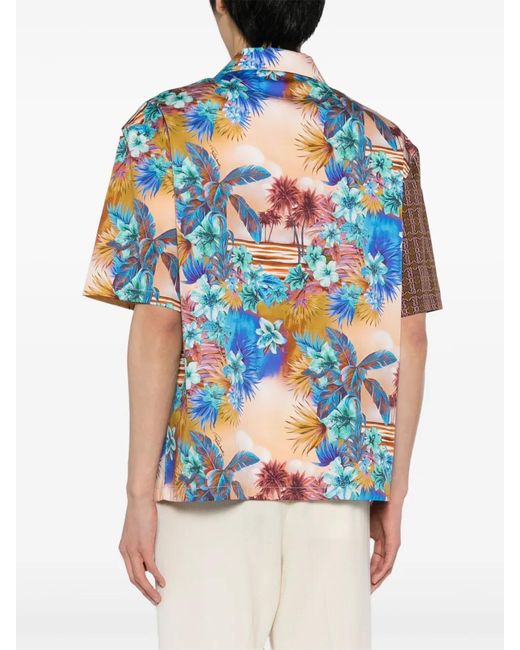 Roberto Cavalli Multicolor Monogram-Print Panelled Shirt for men
