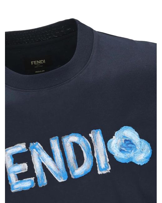 Fendi Blue Logo-Print T-Shirt for men
