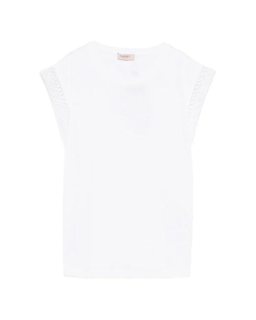 Twinset White Lace-Trim T-Shirt