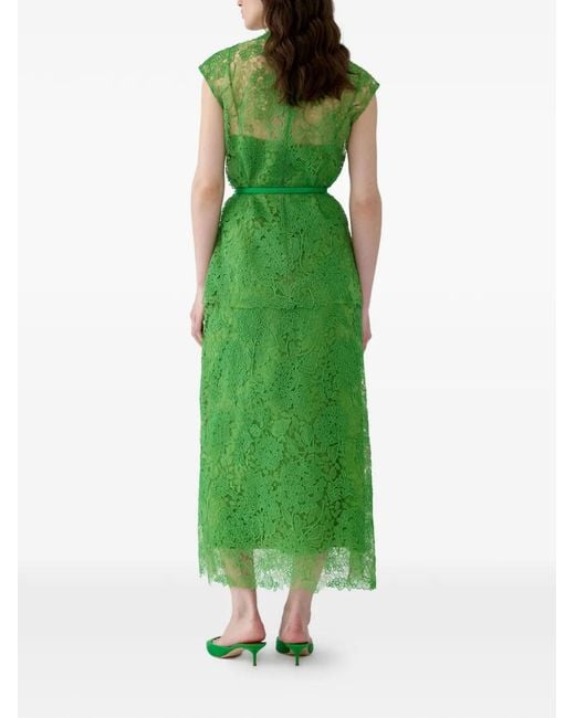 Carolina Herrera Green Hydrangea Lace Belted Top