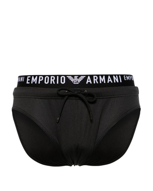 Emporio Armani Black Logo-waistband Swim Trunks for men