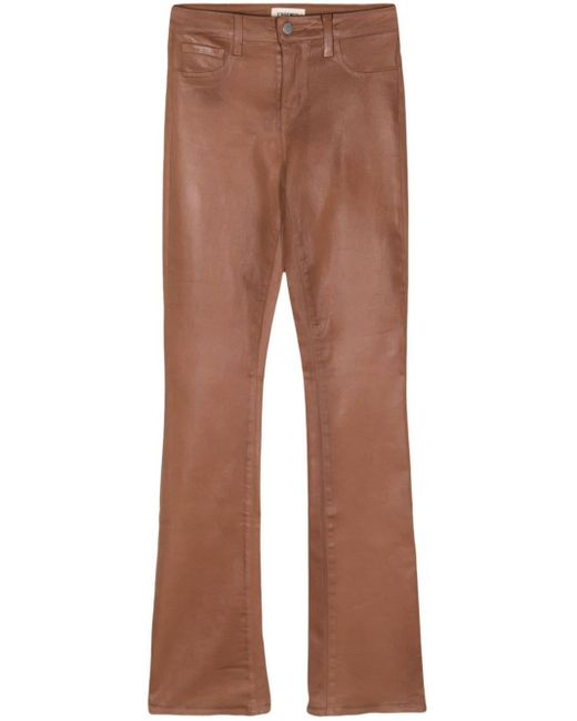 L'Agence Brown Selma Coated Bootcut Trousers