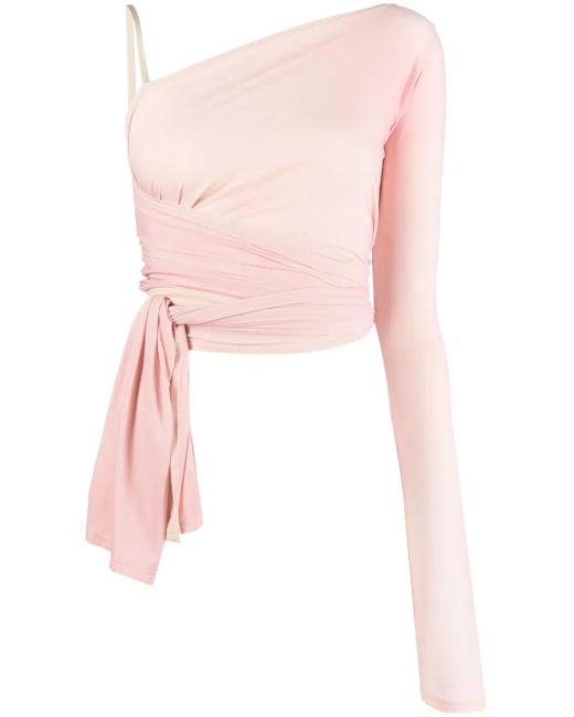 MM6 by Maison Martin Margiela Pink Asymmetric Wraparound Cropped Top