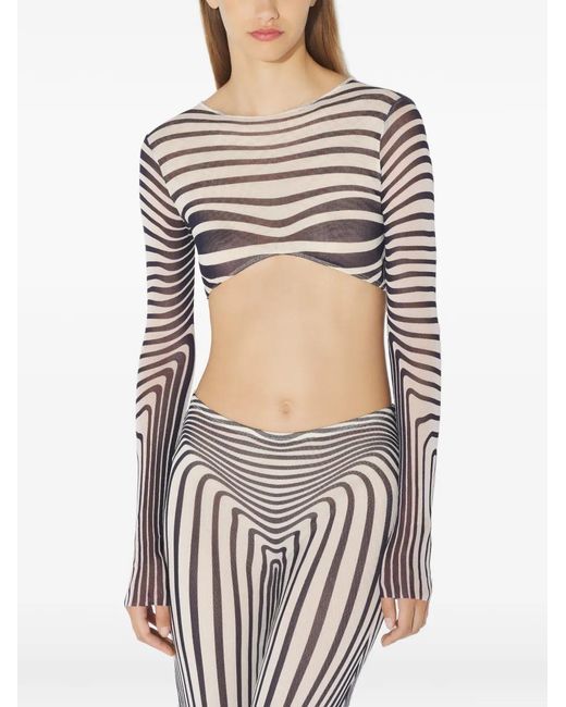 Jean Paul Gaultier Blue Long-Sleeves Morphing-Stripes Top