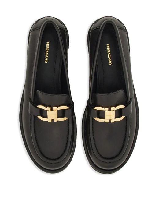 Ferragamo Black Gancini Hook Buckle Loafers