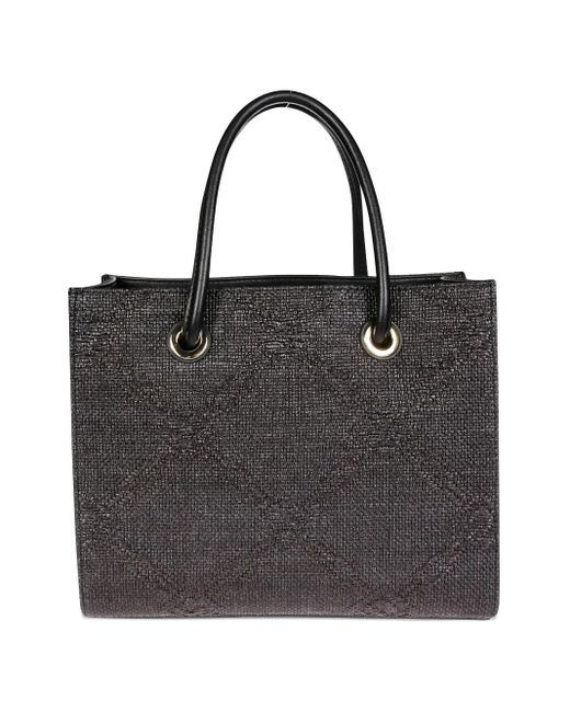 Elisabetta Franchi Black Small Raffia Tote Bag