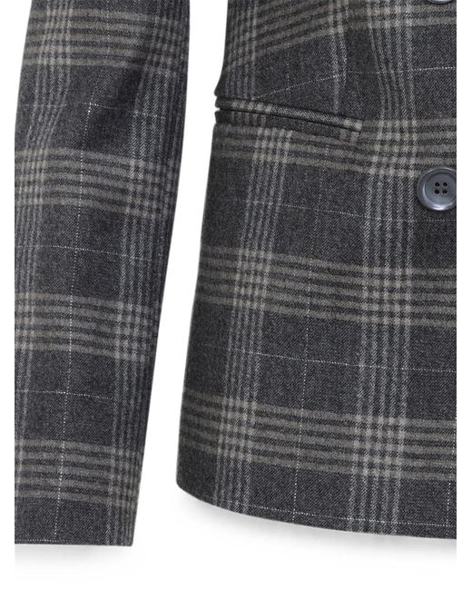Peserico Gray Double-Breasted Check-Pattern Blazer