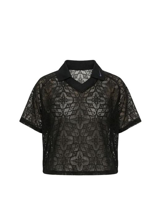 Nike Black Lace-Patterned Logo-Detail Top