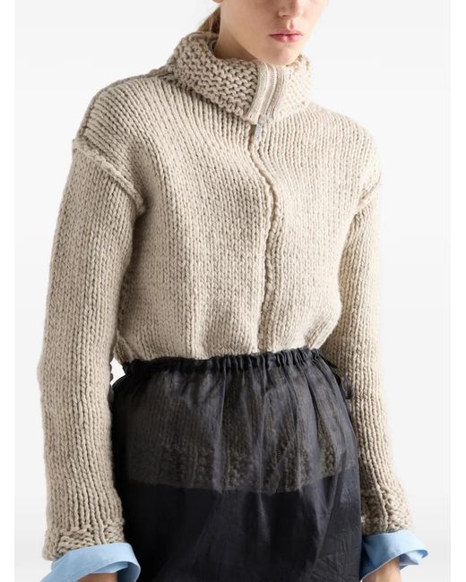 Prada White Cardigan Zippé En Laine