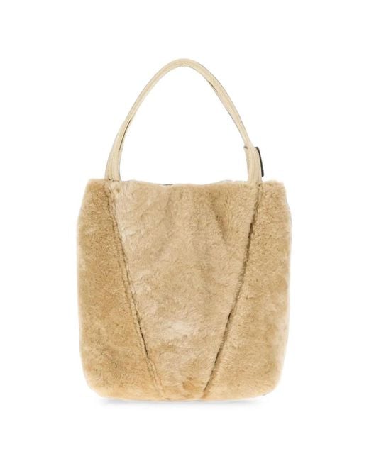 Chloé White Small Spin Shearling Tote Bag