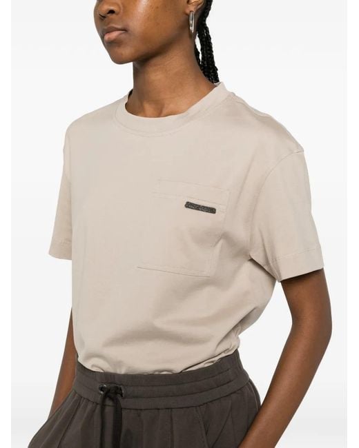 Brunello Cucinelli White T-Shirt À Poche Poitrine