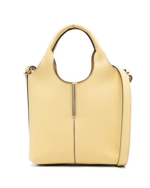 Tod's Natural Leather Mini Tote Bag With Branded Metal Bar Accessory