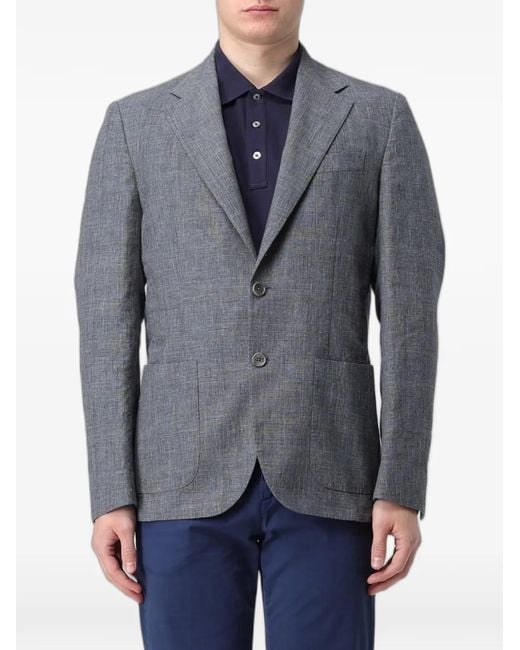 Fay Blue Checked Single-Breasted Blazer for men