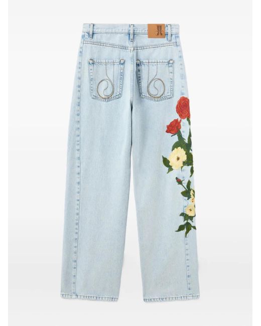 LaDoubleJ Blue The Barrel Floral-Embroidered Jeans