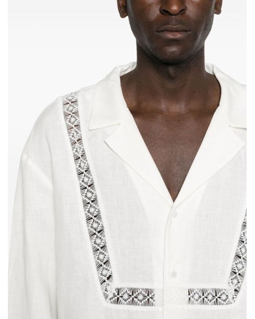 Siedres White Guipure-lace-detail Linen Shirt for men