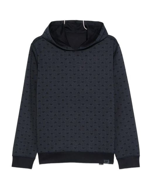 Emporio Armani Blue Logo-Pattern Hoodie for men