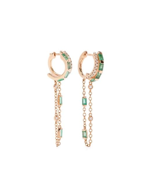 SHAY White 18K Fringed Diamond And Emerald Huggie Hoop Earrings